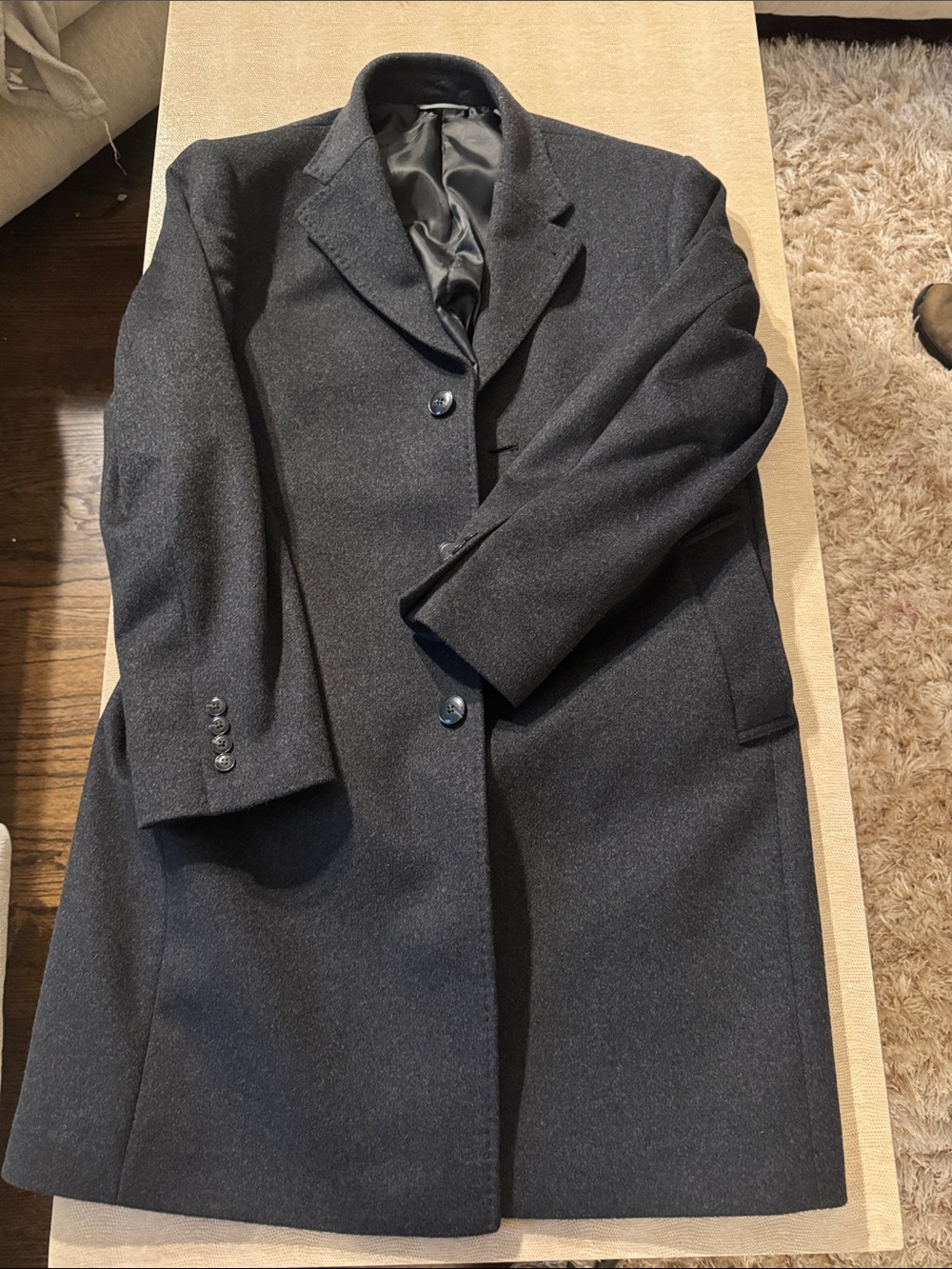 Men's Michael Kors Charcoal Single-Breasted Overcoat. Cashmere wool blend. 38S